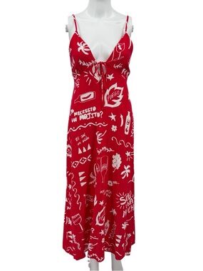 Paper Heart Anthropologie Mexico Maxi Dress Linen Blend Red Fuego S